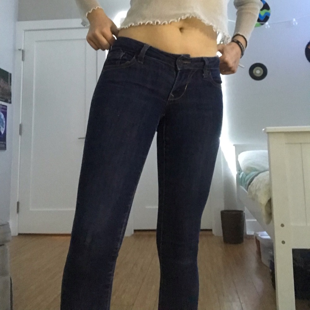 dark wash low waist skinny jeans